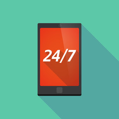 Long shadow smart phone with    the text 24/7