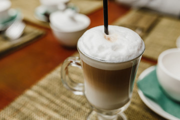 Latte on a table in a cafe