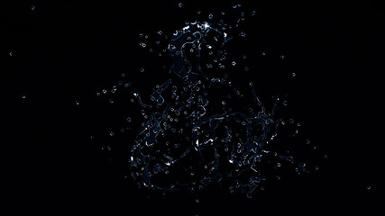 Beautiful splash of water isolated on a black background. 3d ill
