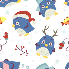 vector cartoon style penguin seamless pattern