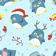 vector cartoon style penguin seamless pattern