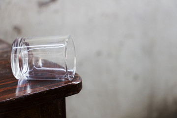 Drink a glass of water on a wooden table