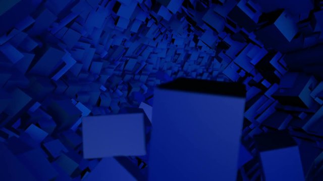 Boxes flying in the Tunnel.Blue tunnel.Good for news intro and opener. Add title or use as 24 hours loop.Perfect for techno screensaver and wallpaper.