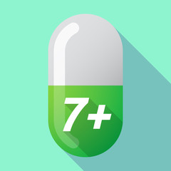 Long shadow medical pill with    the text 7+