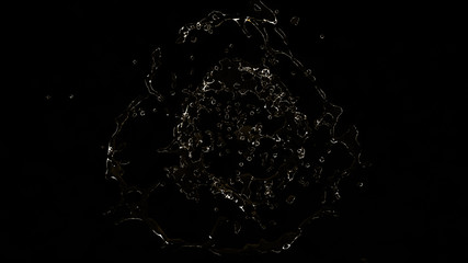 Beautiful splash of water isolated on a black background. 3d ill