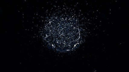 Beautiful splash of water isolated on a black background. 3d ill