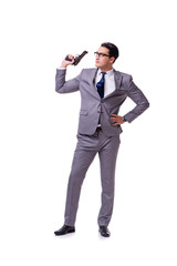 Obraz premium Aggressive business manager with handgun isolated on white