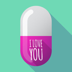 Long shadow medical pill with    the text I LOVE YOU