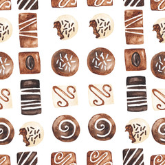 Seamless pattern with chocolate candies