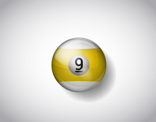 Nine yellow ball pool. Vector illustration billiards isolated. 9