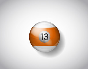 Thirteen orange yellow ball pool. Vector illustration billiards