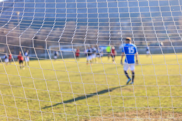 Football goal net close up
