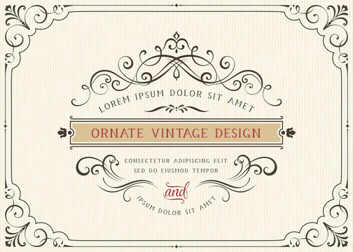 Horizontal vintage ornate greeting card with typographic design, calligraphy swirls and swashes.