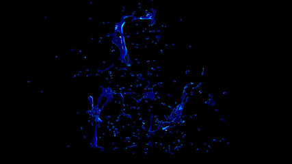 Isolated splash on a black background. 3d illustration 3d render