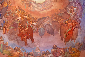 CREMONA, ITALY - MAY 24, 2016: The choirs of angels fresco as the detail of cupola in church Chiesa...
