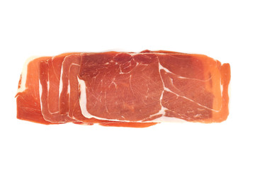 closeup on a piece of spanish serrano ham