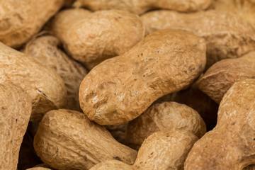 Pile of peanuts shells close up