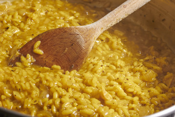 Risotto, Italian rice cooking in a pot