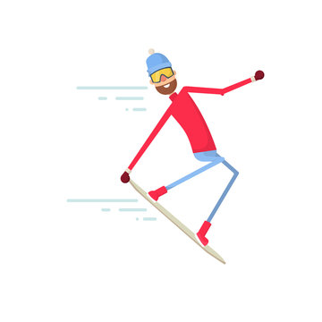 Snowboarder riding a snowboard. Flat Vector illustration.