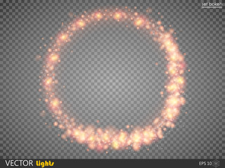 Vector glowing fire or red ring of shine particles. Abstract glittering shape on transparent background.