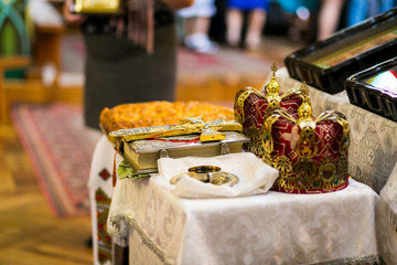 Wedding crowns in church ready to wedding ceremony