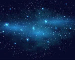 Fototapeta na wymiar Cosmic space dark sky background with blue bright shining stars nebula at night vector illustration.
