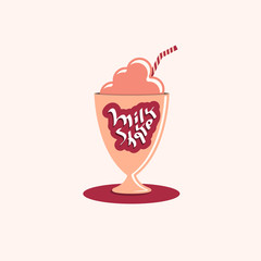 Milkshake hand drawn text on glass