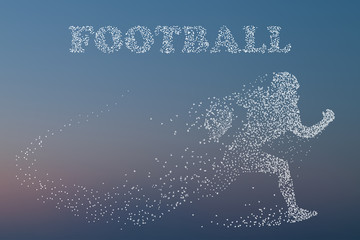 Silhouette of a football player.  Rugby. American football, particle divergent composition, pixel art design, vector illustration