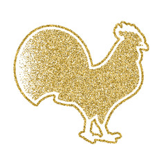 2017 new year of rooster. Rooster silhouette from gold glitter.Vector illustration.