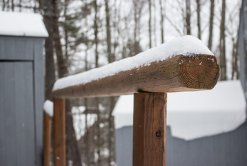 Wooden Handrail Covered in Snow
