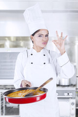 Chef Woman Giving Perfect Gesture