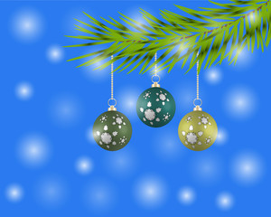 Christmas tree with colorful balls on a blue background.