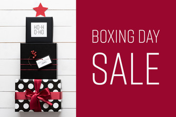 Christmas sale concept. Black, red and white christmas presents