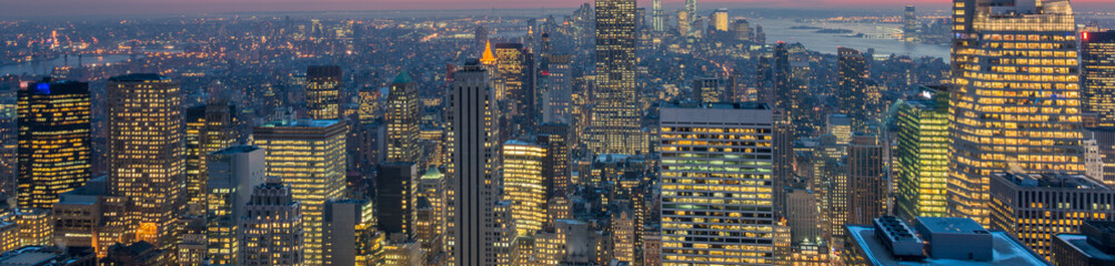 View of New York Manhattan during sunset hours