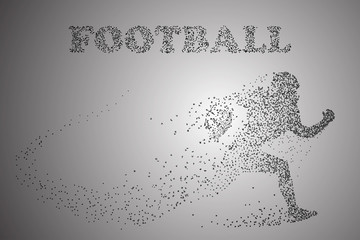Silhouette of a football player.  Rugby. American football, particle divergent composition, pixel art design, vector illustration