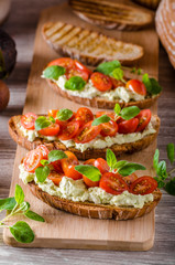 Fresh cheese panini bread with herbs