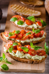 Fresh cheese panini bread with herbs