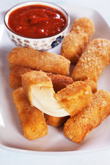 Breaded mozzarella cheese sticks