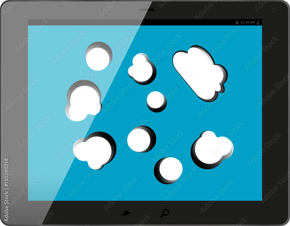 Poster cloud-computing connection on the digital tablet pc. isolated on white