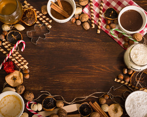 Frame made from ingredients needed to christmas baking. 