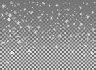 Falling snow isolated on the a transparent background.