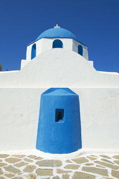 Blue church, Parikia (Hora), Paros Island, Cyclades, Greek Islands, Greece