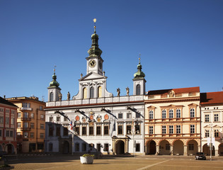 Fototapeta na wymiar Townhouse at Ottokar II square in Ceske Budejovice. Czech Republic