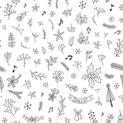 Christmas seamless background surface pattern with floral design elements
