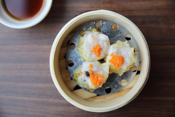 Chinese food dim sum in bamboo basket