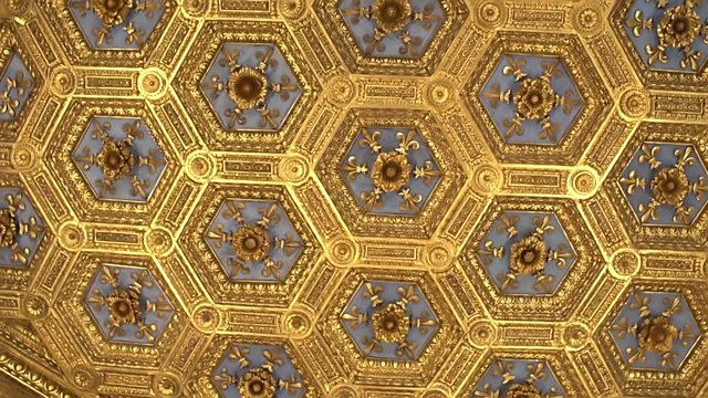 FLORENCE, ITALY - NOVEMBER 2016: Beautiful ceiling of Palazzo Vecchio. Interior of Palazzo Vecchio.