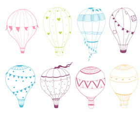 Set of hand drawn vector air baloons