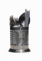 Forks, spoons and knives in the stand