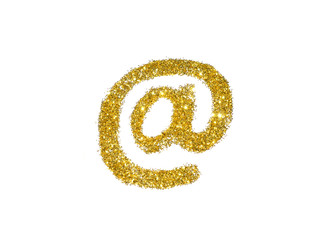 Fototapeta premium E-mile sign of golden glitter on white background, icon for your design