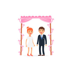 Cute bride and groom. Happy wedding. Characters for wedding invitations